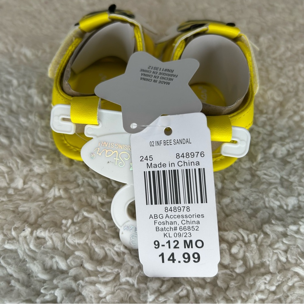 Rising Star Yellow Bumble Bee Baby Sandals NWT 9-12 Months - Picture 4 of 9